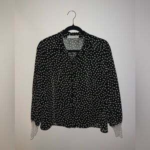Vintage Polka Dot Blouse - Black and White with lace cuffs